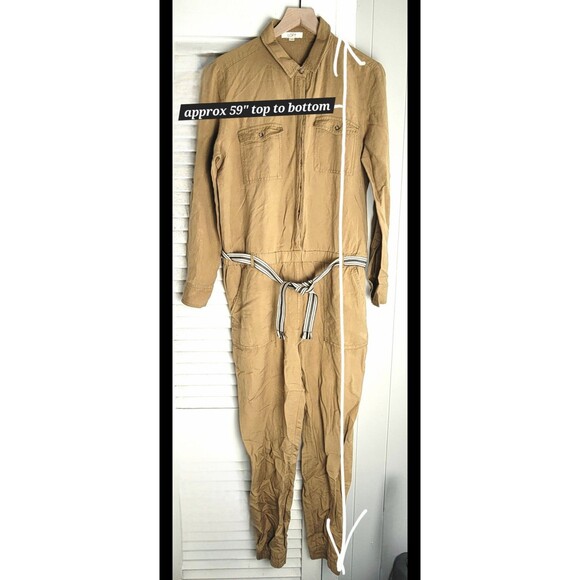 Ann Taylor Loft Womens Sz M Khaki Long Sleeve Linen Blend Utility Cargo Jumpsuit - Picture 8 of 14